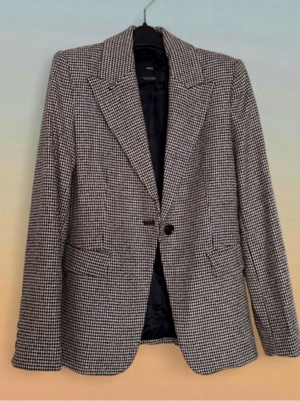 Mango Black & White Houndstooth Blazer